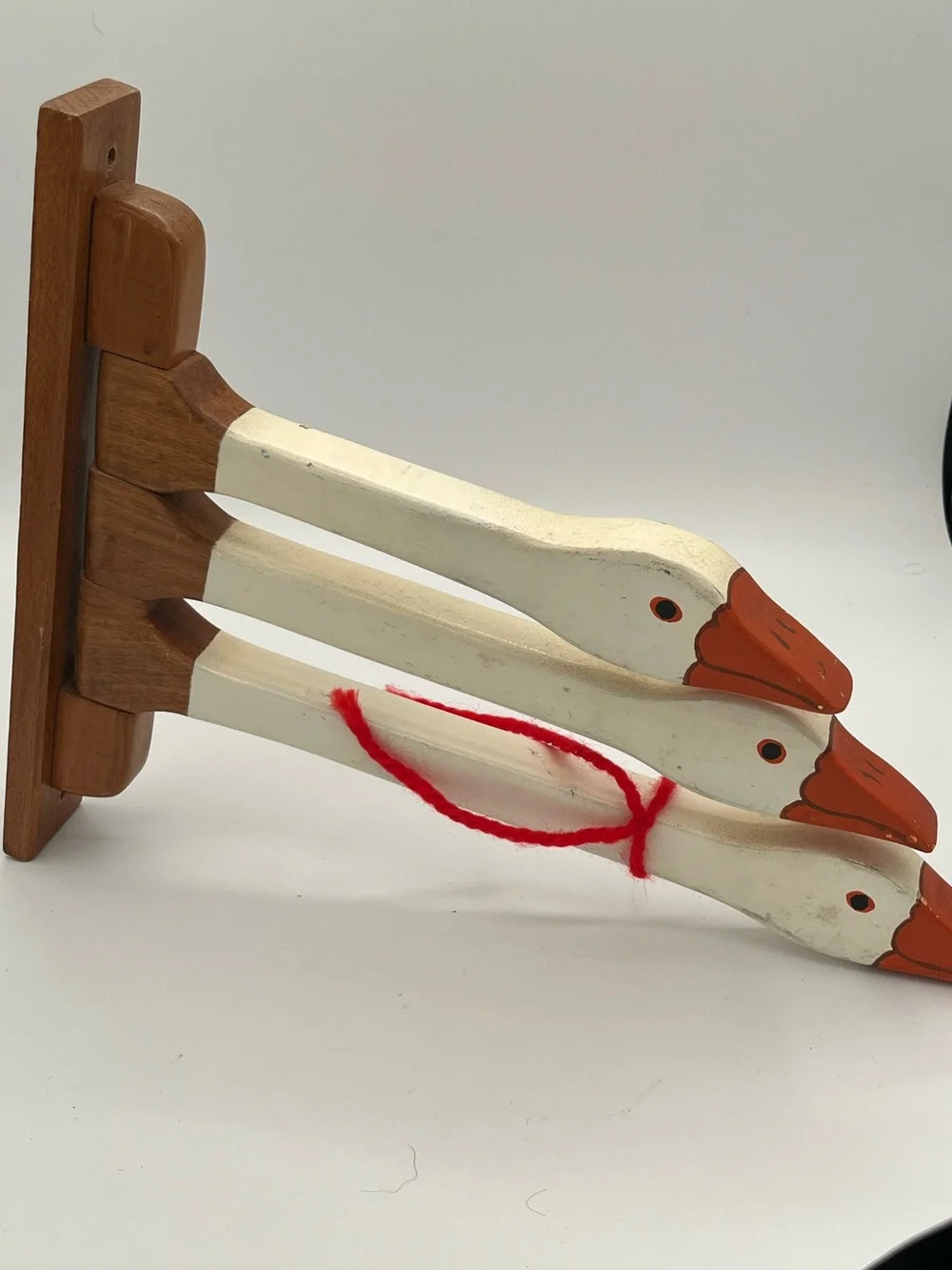 Vintage White Wooden Geese Towel Holder Rack - Harold Johnson Folk Artist 1986